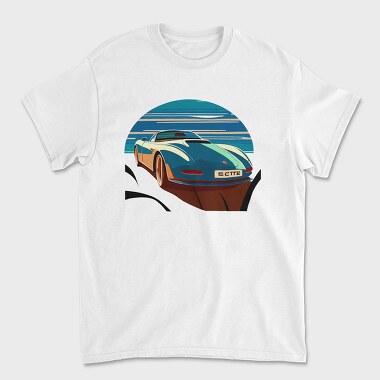 Унисекс Мъжка Тениска, Minimalist Classic Sports Car in Bauhaus Aesthetic