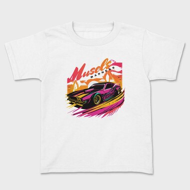 Muscle Car Full Speed Palm Trees SunMuscle Madness Pop, Kids' T-Shirt