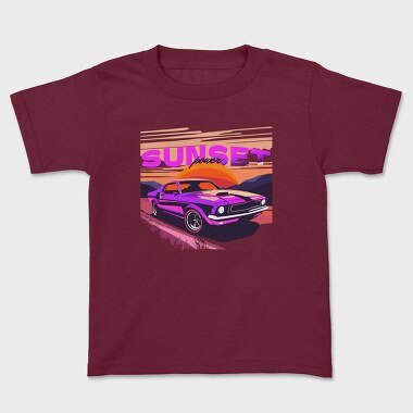 Muscle Car Mountain Sunset, Kids' T-Shirt