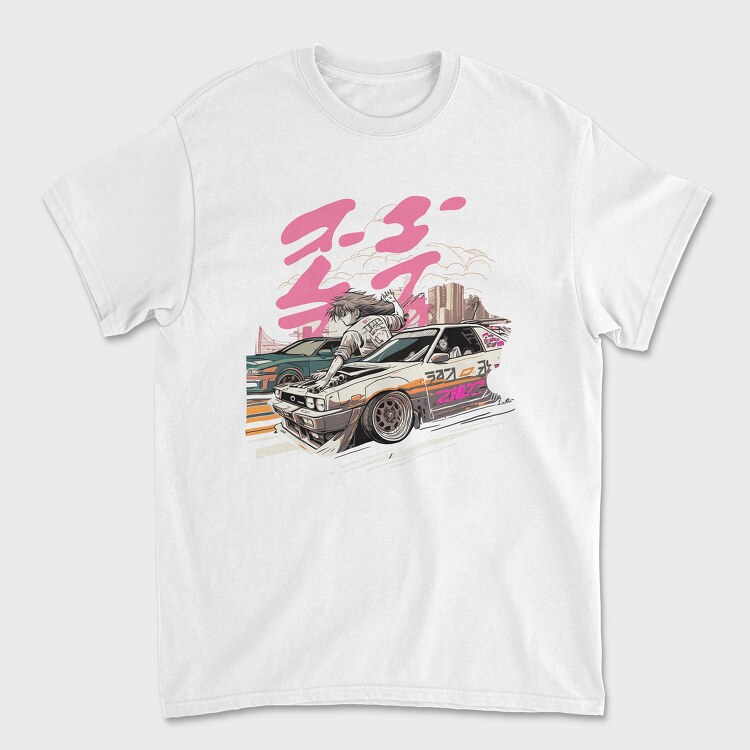 Race Car Competing Girl Manga, Унисекс Мъжка Тениска