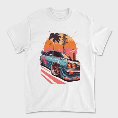 Racing Car Customized Palm Trees Sunset Retro, Unisex Men's T-Shirt