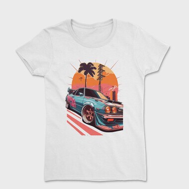 Racing Car Customized Palm Trees Sunset Retro, Women's T-Shirt