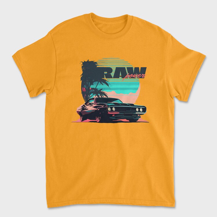 Raw Power Muscle Car Vaporwave, Унисекс Мъжка Тениска