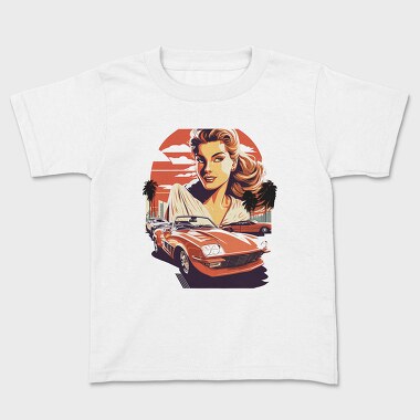 Retro Car Convertible With Girl and Trees, Kids' T-Shirt