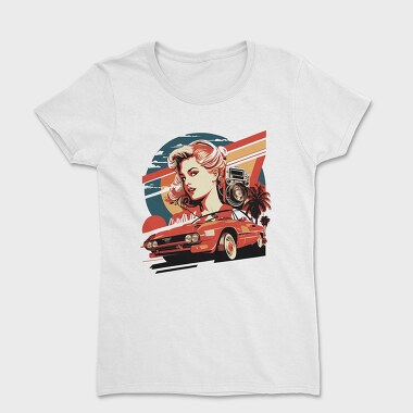 retro car sunset girls, Дамска Тениска