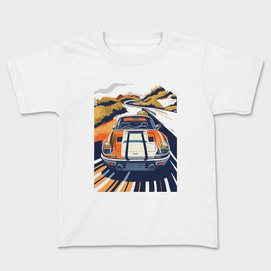 Sports Car Rolling Mountains Sunset Trees, Kids' T-Shirt