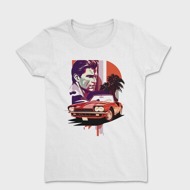 Vintage Car Convertible With Man and Trees, Women's T-Shirt