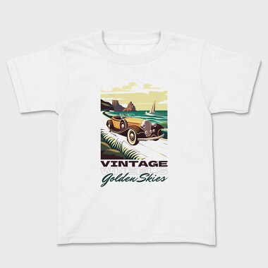 Vintage Car Driving Coastal Road 2, Kids' T-Shirt