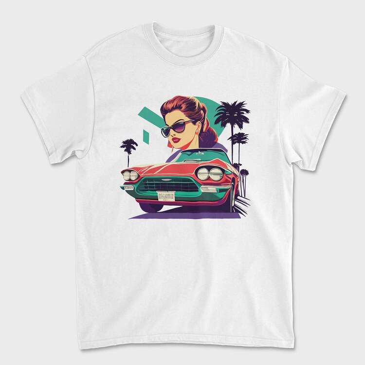 Vintage Convertible With Girl in Scenic, Unisex Men's T-Shirt