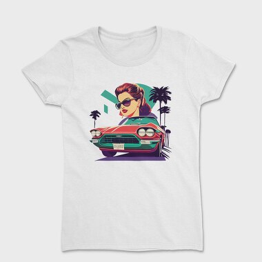 Vintage Convertible With Girl in Scenic, Дамска Тениска
