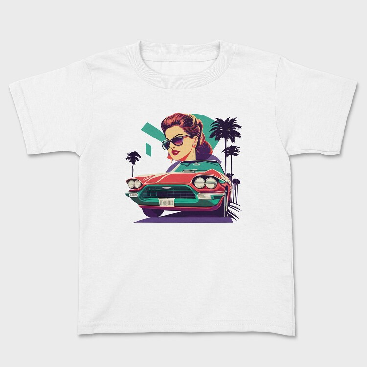 Vintage Convertible With Girl in Scenic, Детска Тениска