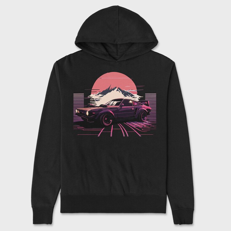 Japanese Retro Car Mountain, Unisex Men's Hoodie