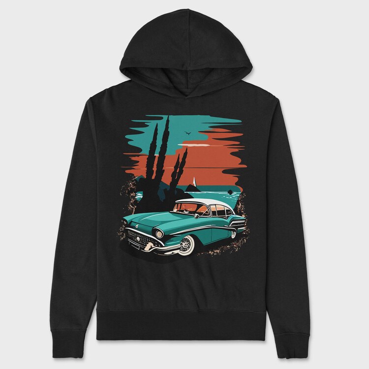 Classic 80S Car Beach Sunset Trees, Унисекс Мъжко Суичър