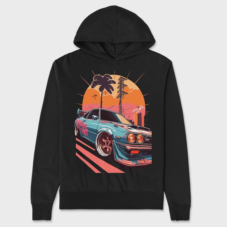 Racing Car Customized Palm Trees Sunset Retro, Унисекс Мъжко Суичър