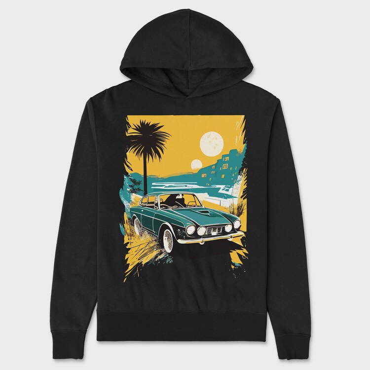 Classic Car Palm Trees Sun Sea City, Унисекс Мъжко Суичър