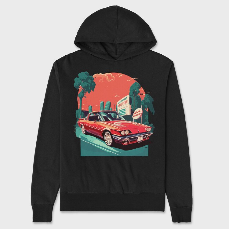 Retro Classic Car Greenish Landscape, Унисекс Мъжко Суичър