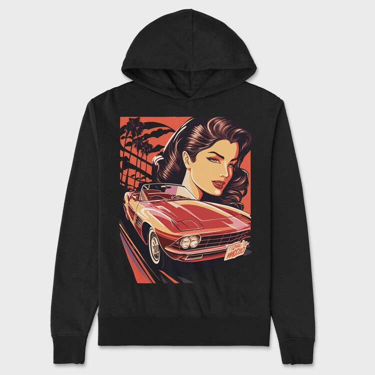Classic Convertible With Woman and Trees, Unisex Men's Hoodie