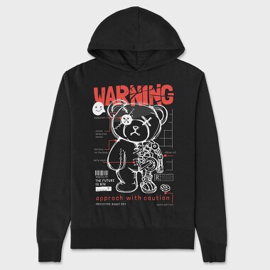 Unisex Men's Hoodie, Warning Teddy Bear