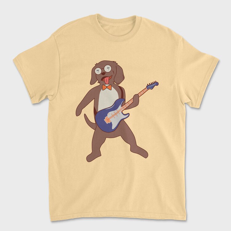 Dog Playing Guitar 2, Unisex Men's T-Shirt