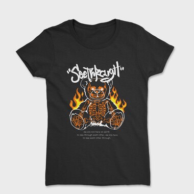Skeleton Teddy Bear in Flames, Women's T-Shirt