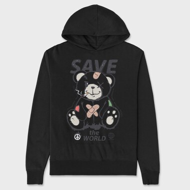 Save the World Teddy, Unisex Men's Hoodie