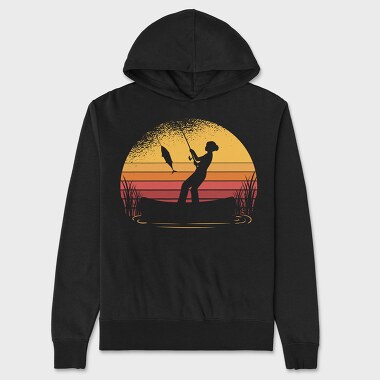 Woman Fishing Sunset, Unisex Men's Hoodie
