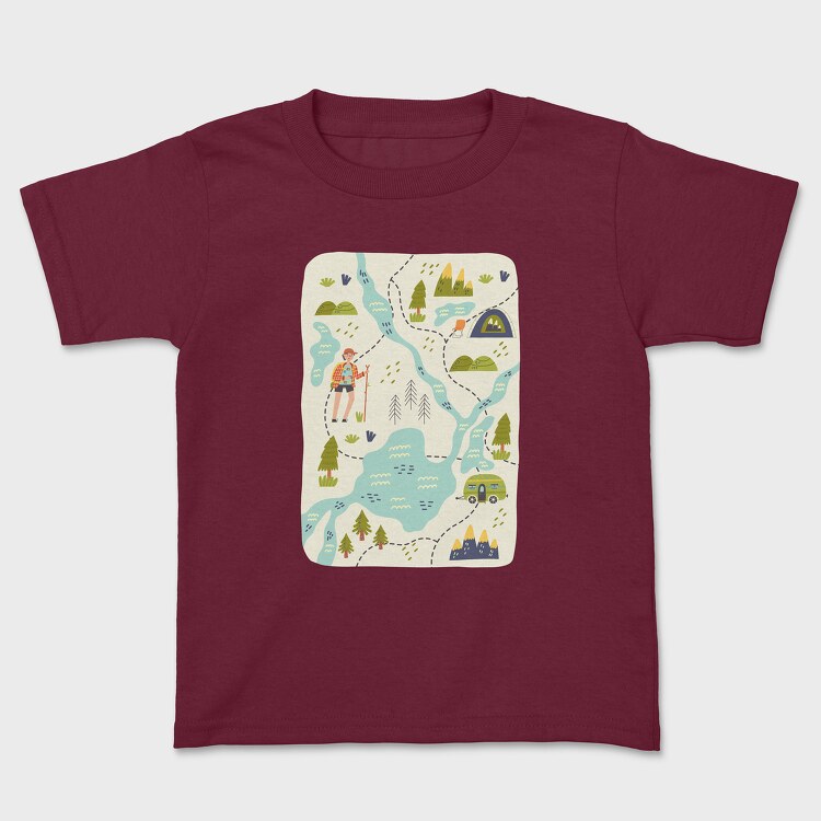 Adventure Hiking Map Illustration, Kids' T-Shirt