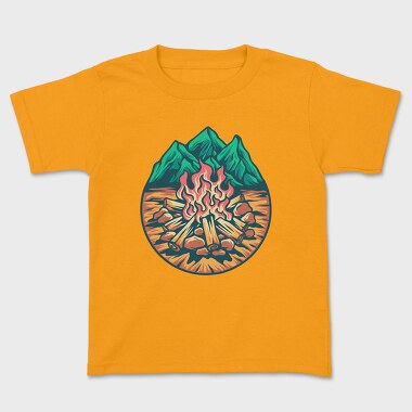Детска Тениска, Campfire Outdoors Illustration