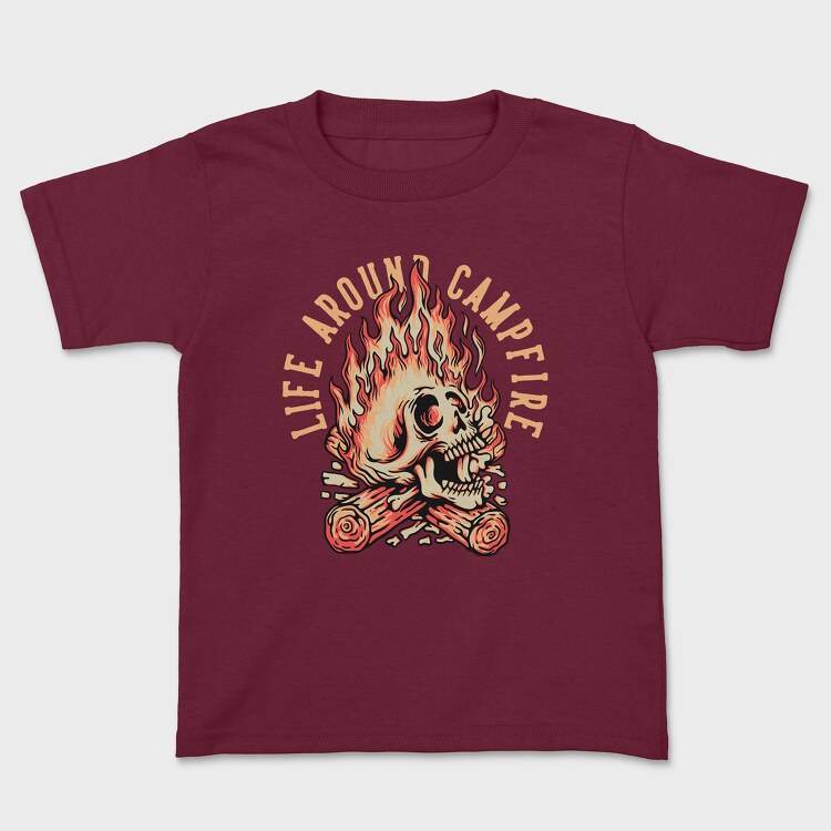 Life Around Campfire Skull, Kids' T-Shirt