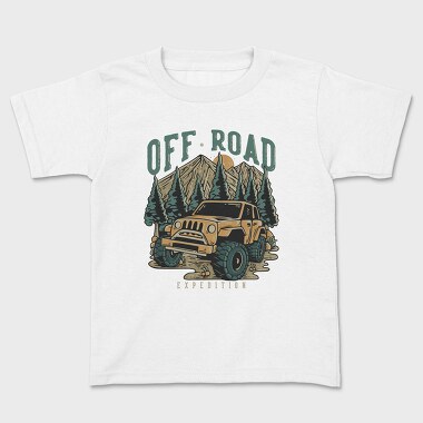 Kids' T-Shirt, Off Road Expedition With Off Road Car in the Middle of Mountain
