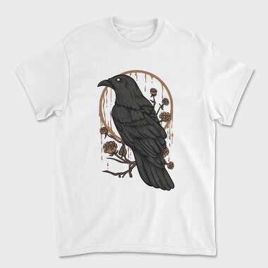 Raven Perch on the Flower Branch, Unisex Men's T-Shirt