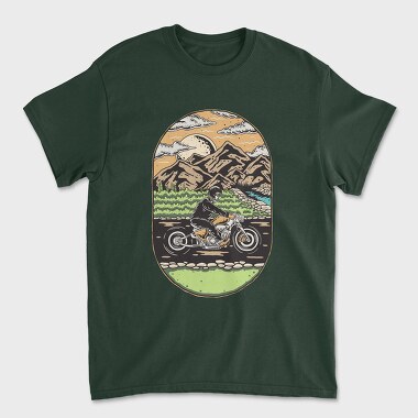 Skeleton Biker Landscape, Unisex Men's T-Shirt