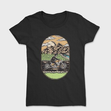 Skeleton Biker Landscape, Women's T-Shirt