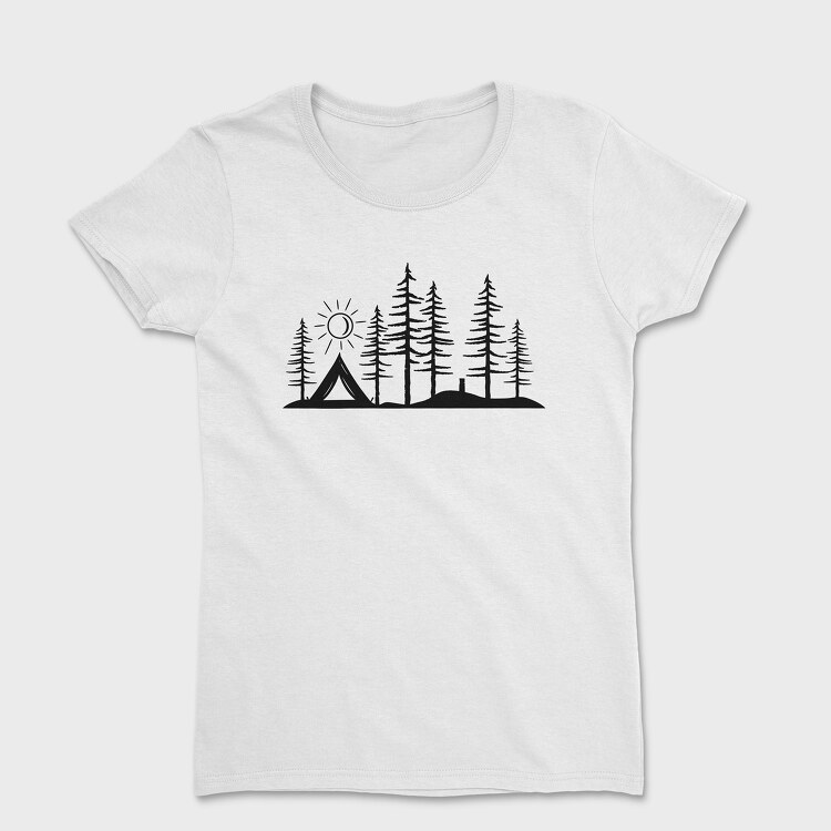 Stylized Camping Scene, Дамска Тениска