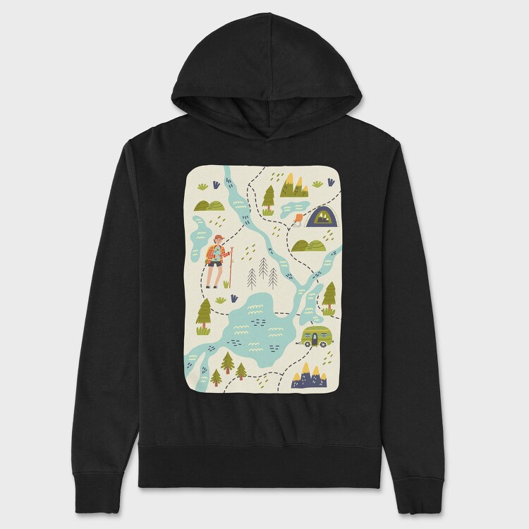 Adventure Hiking Map Illustration, Unisex Men's Hoodie