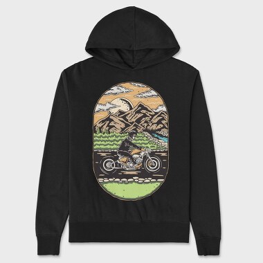 Skeleton Biker Landscape, Unisex Men's Hoodie