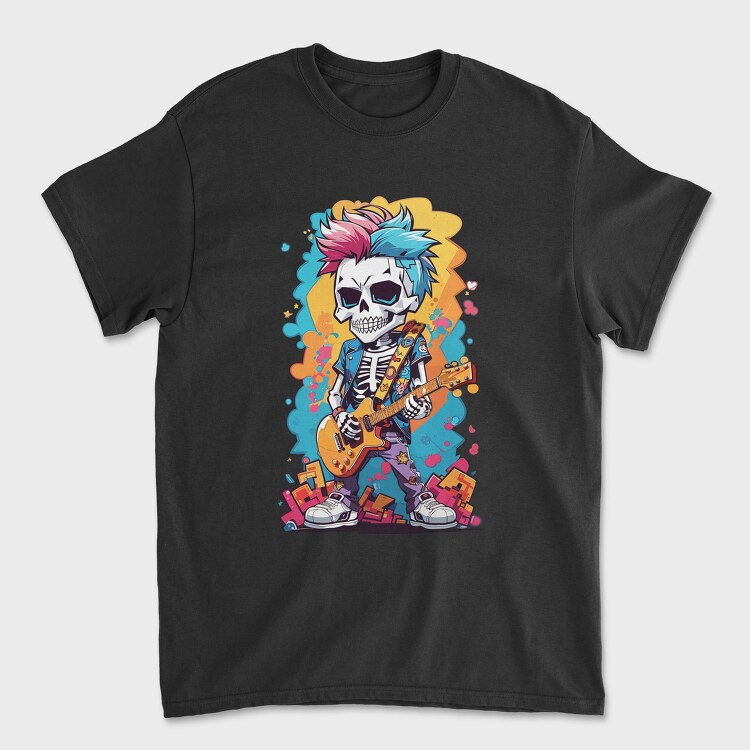 Colorful Guitarist Skeleton, Unisex Men's T-Shirt