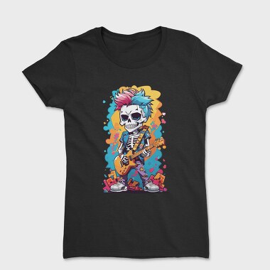 Colorful Guitarist Skeleton, Women's T-Shirt