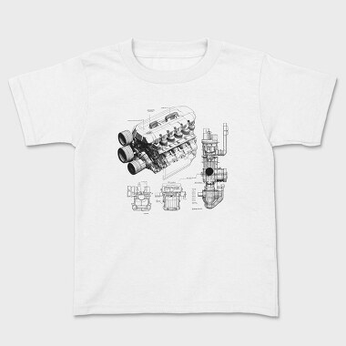 Engine Blueprint, Kids' T-Shirt