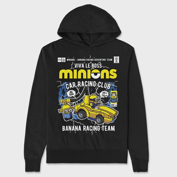 Minions Banana Racing Car, Unisex Men's Hoodie