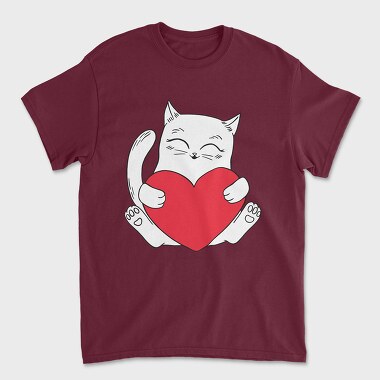 Cat Holding Heart, Unisex Men's T-Shirt
