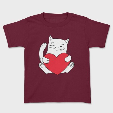 Cat Holding Heart, Kids' T-Shirt