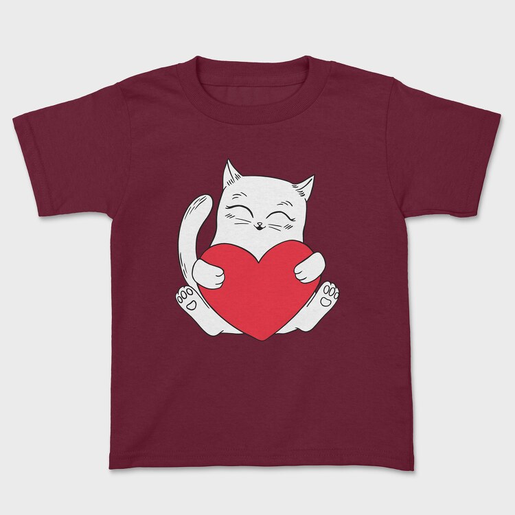 Cat Holding Heart, Kids' T-Shirt
