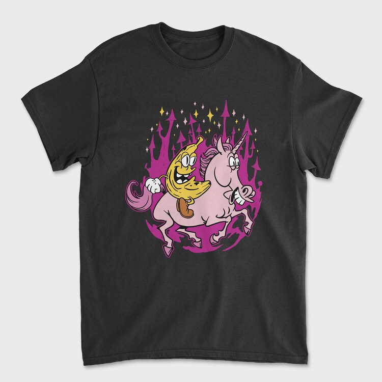 Banana Riding a Unicorn, Unisex Men's T-Shirt