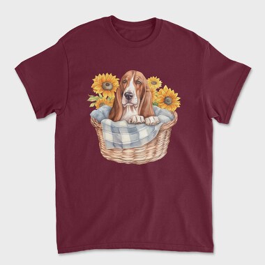 Basset Hound Sunflowers, Унисекс Мъжка Тениска
