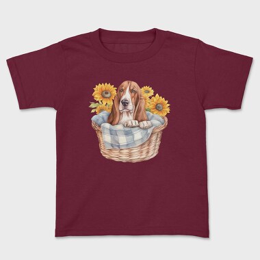 Basset Hound Sunflowers, Kids' T-Shirt