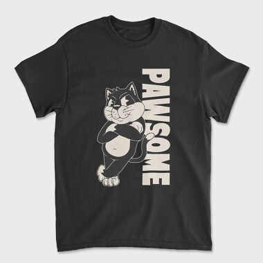 Cartoon Cat Pawsome, Unisex Men's T-Shirt