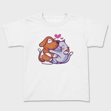 Cat and Dog Hugging, Kids' T-Shirt