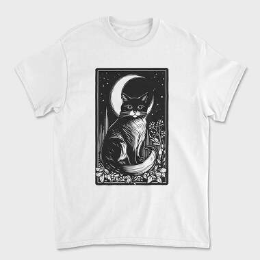 Cat and Moon Card, Unisex Men's T-Shirt