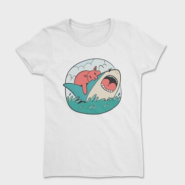 Cat Biting Shark, Women's T-Shirt